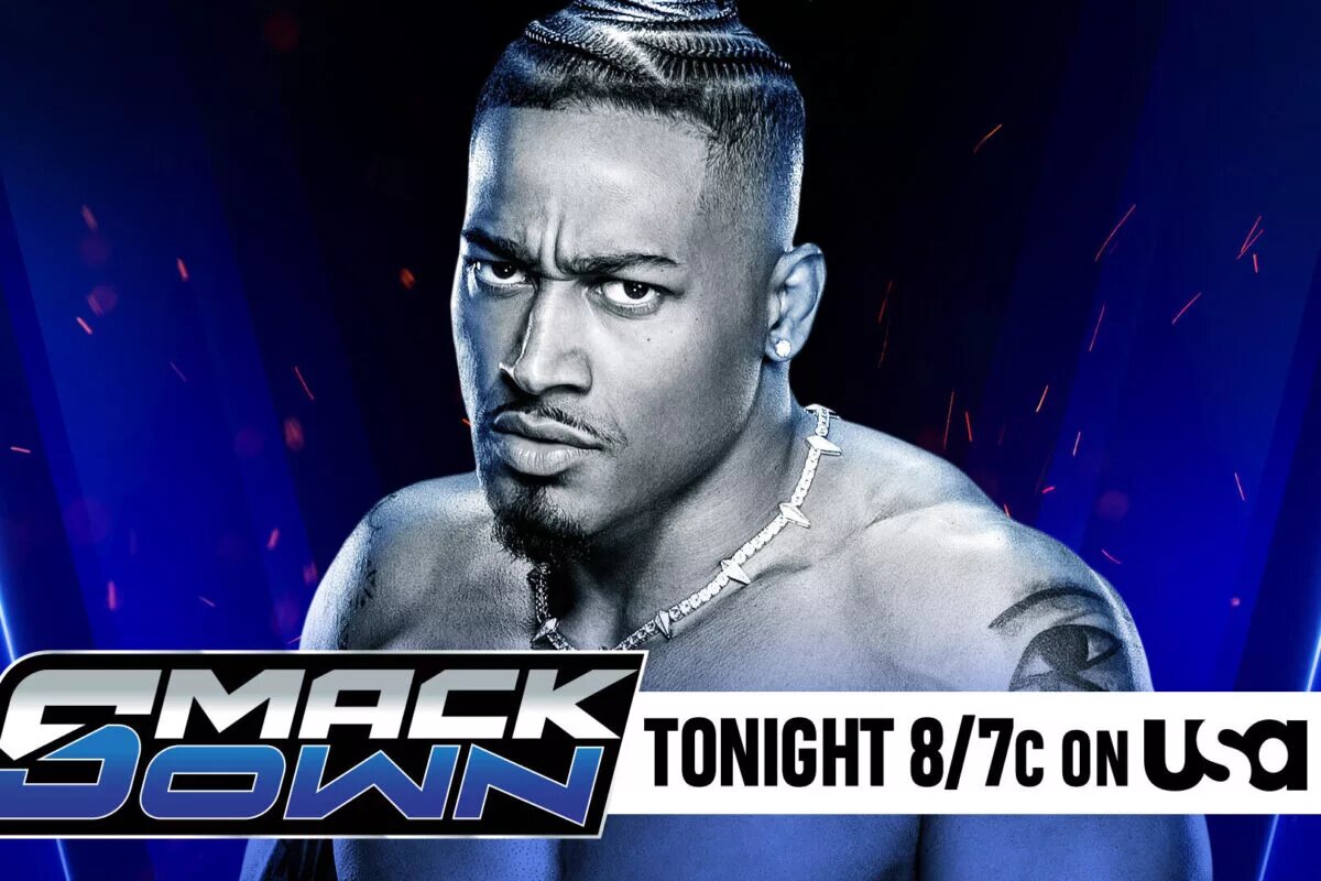 A WWE SmackDown graphic of Carmelo Hayes, who got challenged by El Hijo de Dr. Wagner Jr.