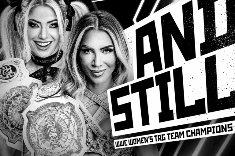 Alexa Bliss and Charlotte Flair NXT Graphic, and still WWE Women's Tag Team Champions