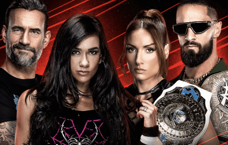 CM Punk and AJ Lee vs Becky Lynch and Seth Rollins Segment Graphic