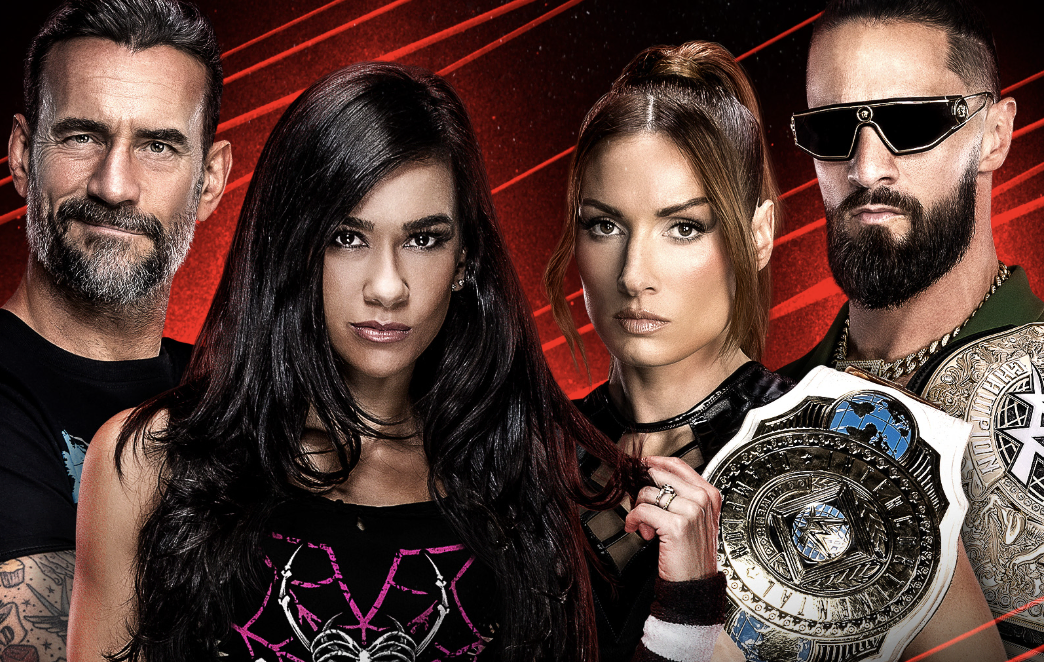 CM Punk and AJ Lee vs Becky Lynch and Seth Rollins Segment Graphic