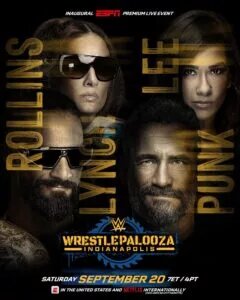 Becky Lynch and Seth Rollins vs AJ Lee and CM Punk at WWE WrestlePalooza Match Graphic
