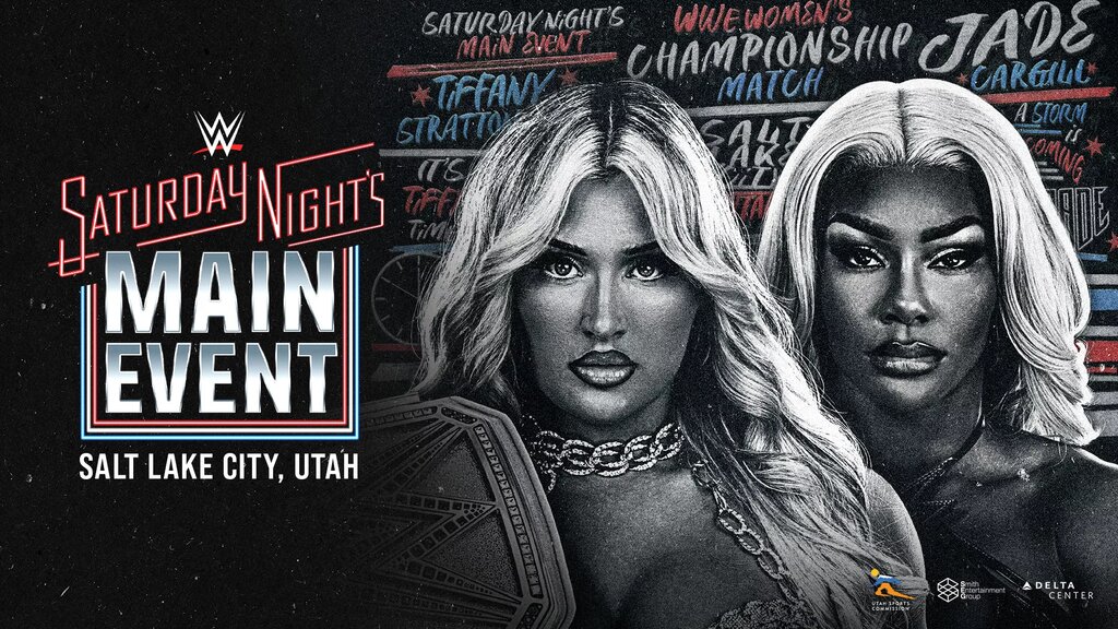 A graphic for the WWE Saturday Night's Main Event (SNME) XLI, which happened on November 1, 2025, featuring Jade Cargill and Tiffany Stratton.