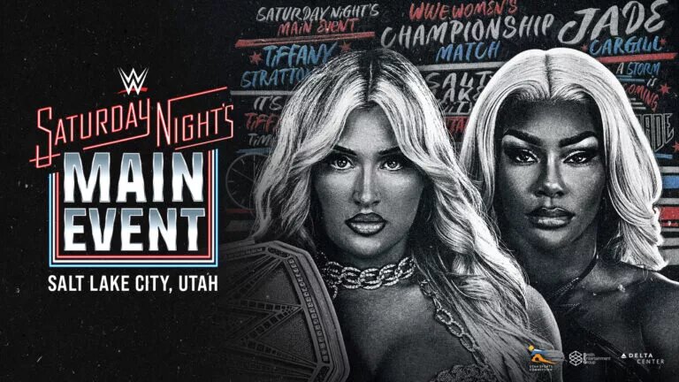 A graphic for the WWE Saturday Night's Main Event (SNME) XLI, which happened on November 1, 2025, featuring Jade Cargill and Tiffany Stratton.