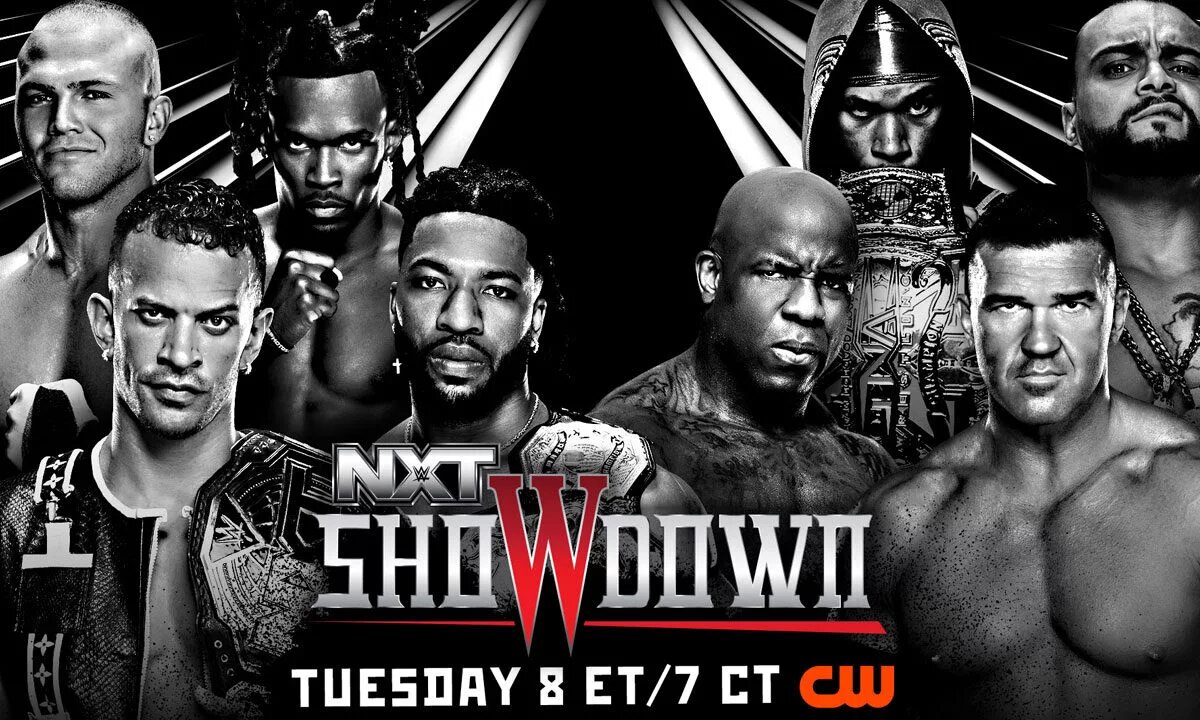 A graphic for WWE NXT Showdown, featuring Joe Hendry.