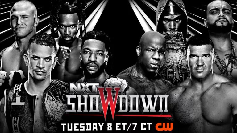 A graphic for WWE NXT Showdown, featuring Joe Hendry.