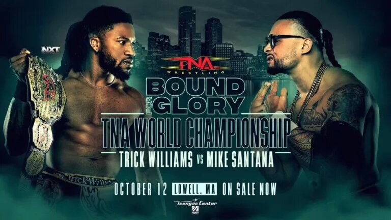 A graphic for the TNA Bound for Glory results, happening on October 12, 2025.