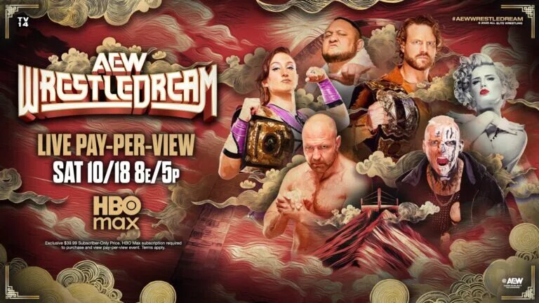 A graphic for the AEW WrestleDream preview, the event happening on October 18th, 2025.