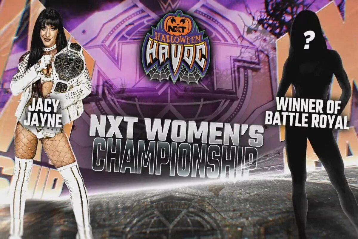 A graphic for NXT Halloween Havoc, featuring Jacy Jayne and Tatum Paxley.