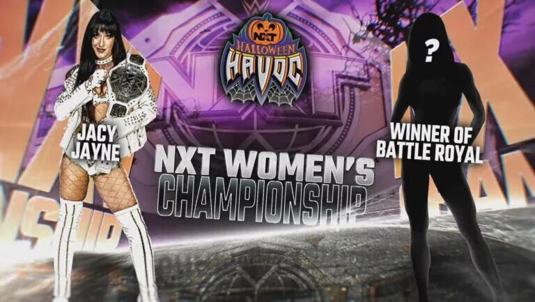 A graphic for NXT Halloween Havoc, featuring Jacy Jayne and Tatum Paxley.
