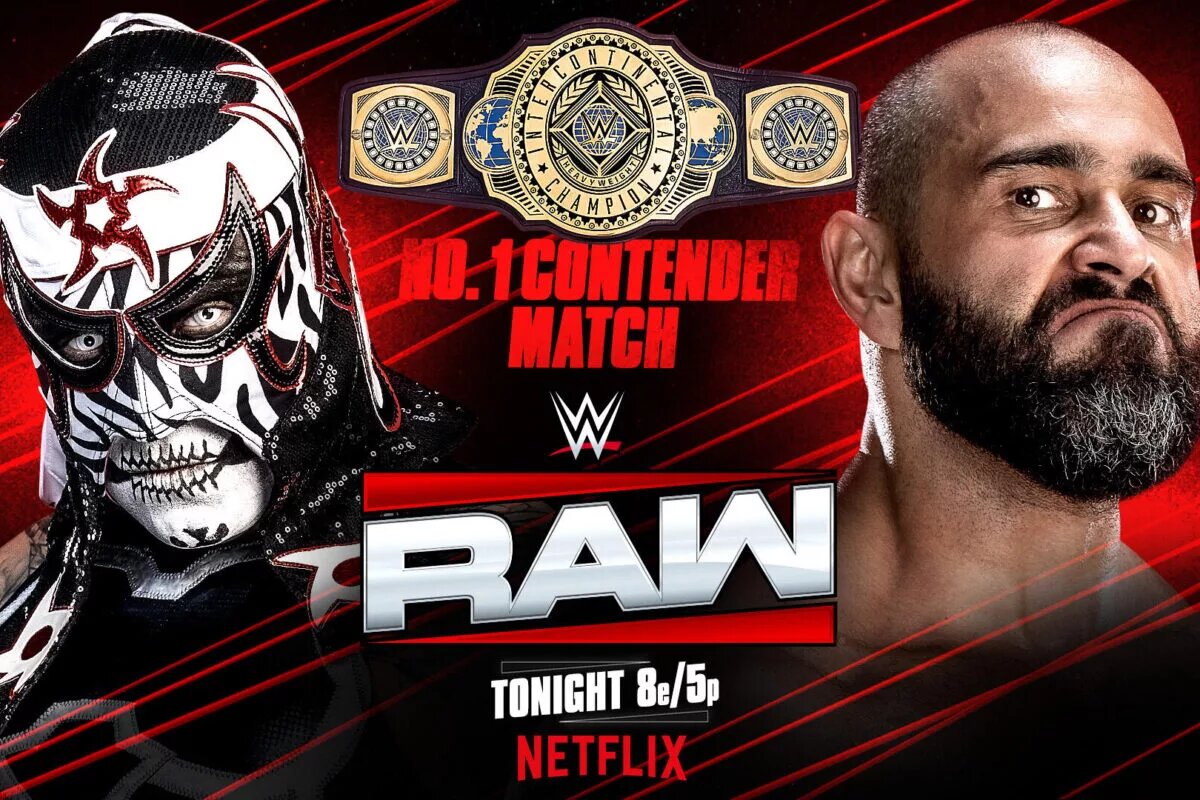 A graphic for WWE Raw featuring Penta and Rusev.