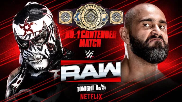A graphic for WWE Raw featuring Penta and Rusev.