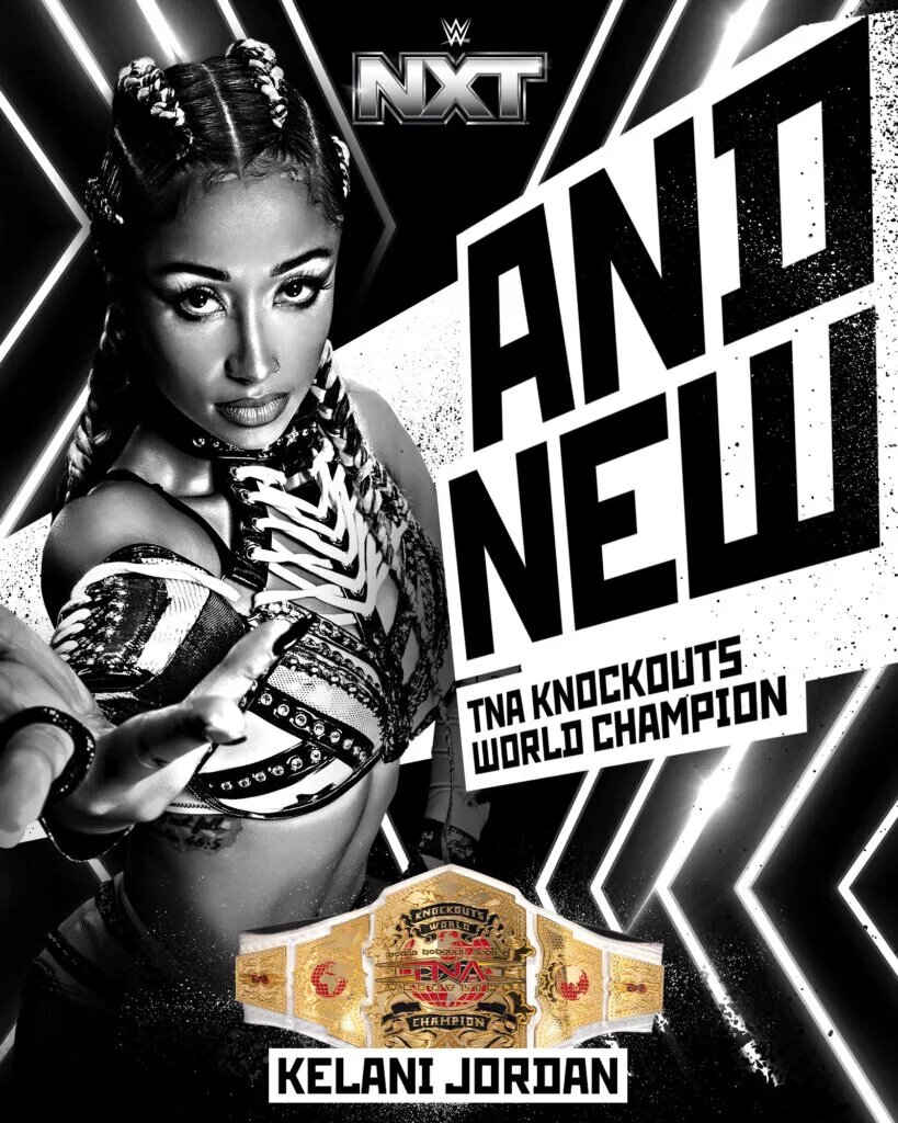 A graphic of WWE NXT star Kelani Jordan, the TNA Knockouts Champion.