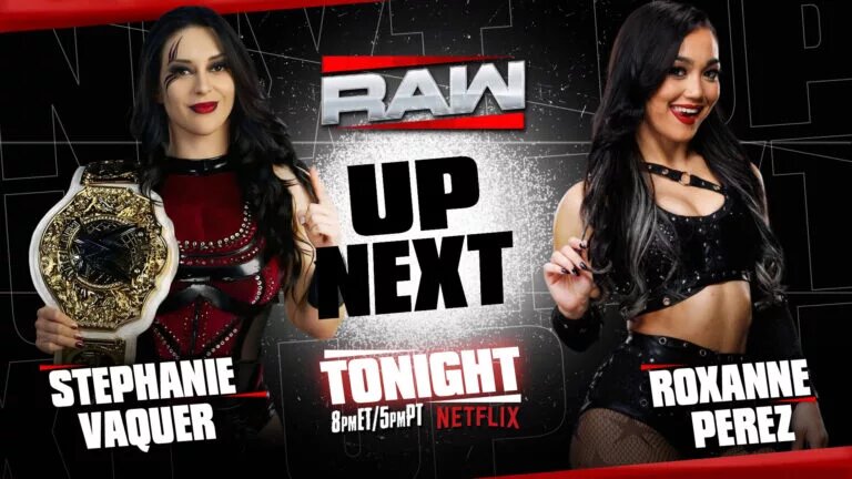 A WWE Raw graphic featuring Stephanie Vaquer, who was helped by Nikki Bella.