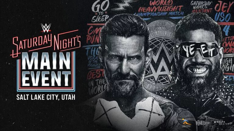 A graphic for the WWE Saturday Night's Main Event (SNME) XLI, which happened on November 1, 2025, featuring CM Punk and Jey Uso.