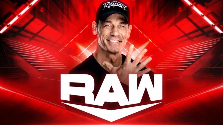 A graphic for WWE Raw featuring John Cena and Dominik Mysterio.