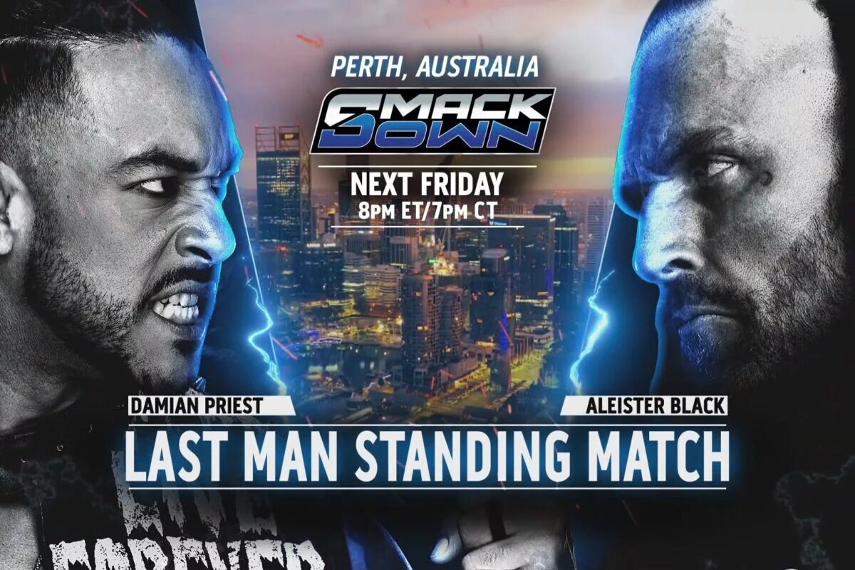 A graphic for the WWE SmackDown preview in Perth, happening on October 10, 2025, the night before WWE Crown Jewel Perth.