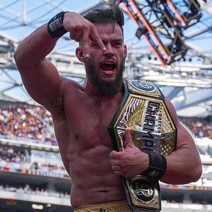 Image of Austin Theory at WWE WrestleMania 39 with the United States Championship