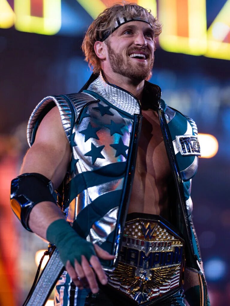 A graphic of Logan Paul, one of the greatest WWE Renaissance era heels.