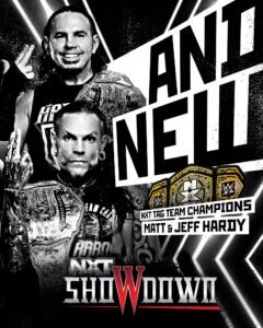 Graphic of The Hardy Boyz after NXT Showdown