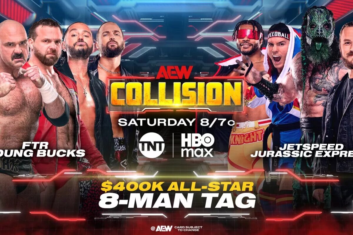 A graphic for the AEW Collision preview for October 25, 2025.