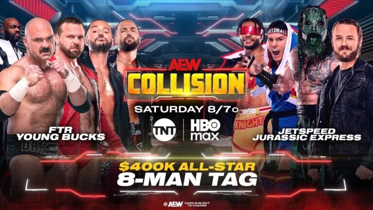 A graphic for the AEW Collision preview for October 25, 2025.