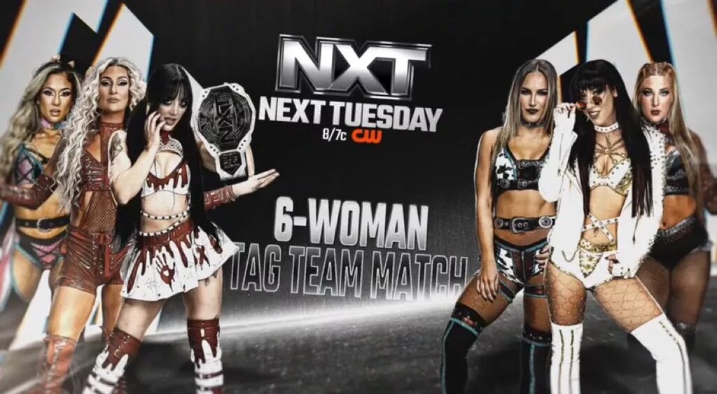 A WWE NXT graphic featuring Izzi Dame and Tatum Paxley.