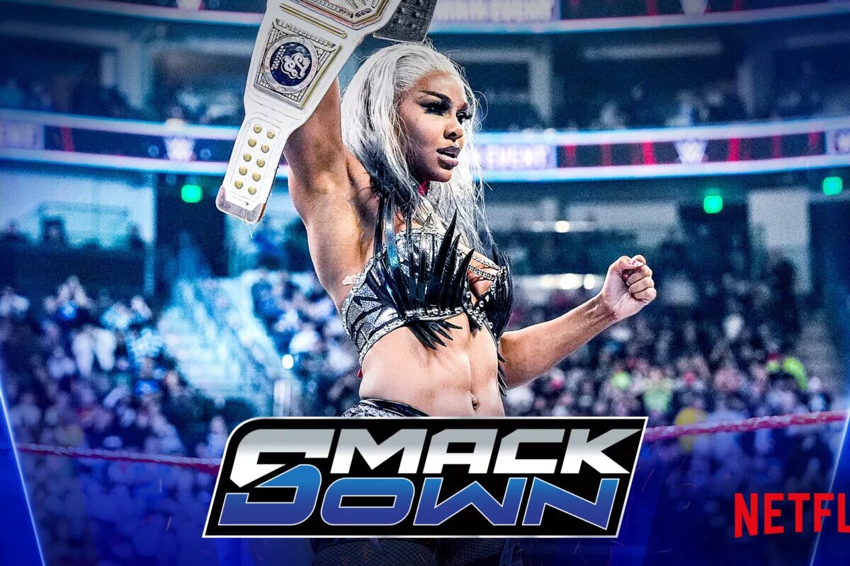A WWE SmackDown graphic featuring Jade Cargill.