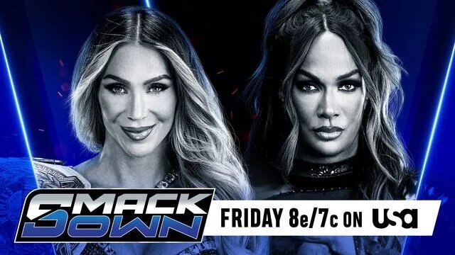 A WWE SmackDown graphic featuring Charlotte Flair, who refuses to participate in WarGames.