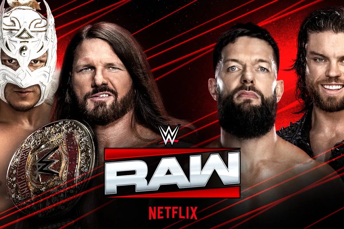A WWE Raw graphic featuring AJ Styles and Dragon Lee.