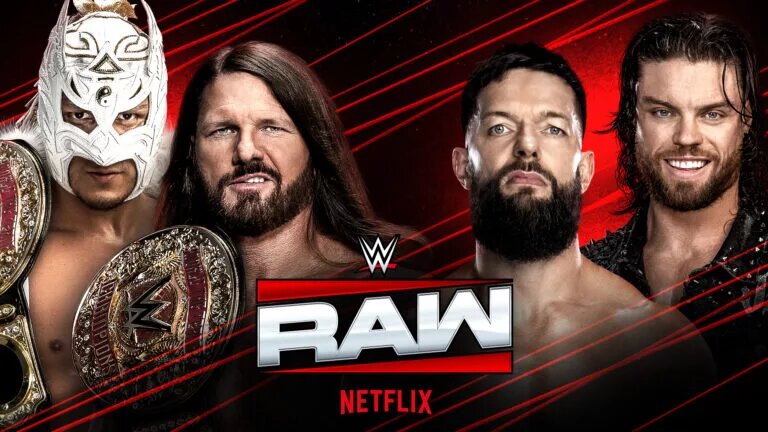 A WWE Raw graphic featuring AJ Styles and Dragon Lee.