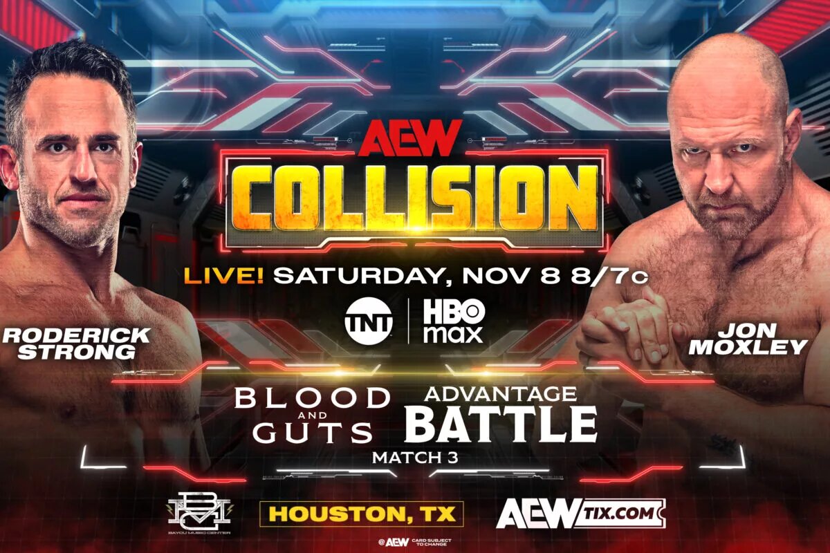 A graphic for the AEW Collision preview for November 8th, 2025.