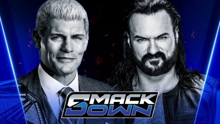A WWE SmackDown graphic featuring a Drew McIntyre who quit WWE.