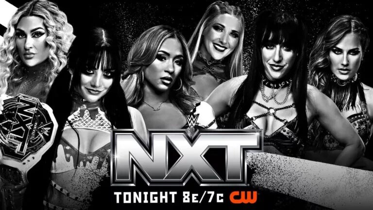 A WWE NXT graphic featuring Izzi Dame and Tatum Paxley.