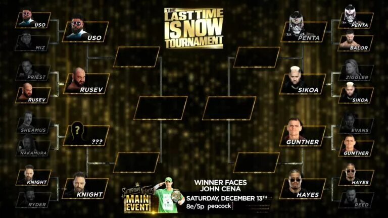 A graphic for the WWE SmackDown preview for November 28, 2025 featuring the Last Time is Now bracket, the night before the 2025 WWE Survivor Series: WarGames PLE.