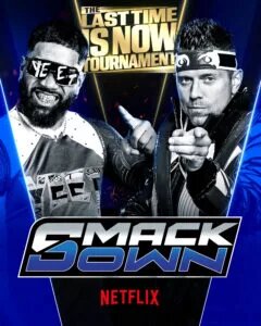 A WWE SmackDown graphic featuring The Miz and Jey Uso.