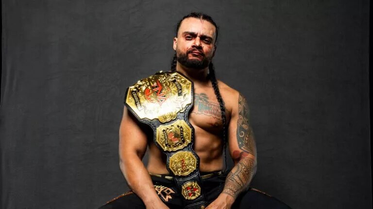 Mike Santana with the TNA World Championship after his match against Trick Williams at TNA Bound for Glory 2025