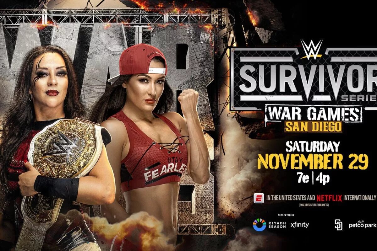 A graphic from WWE Survivor Series: WarGames featuring NIkki Bella.