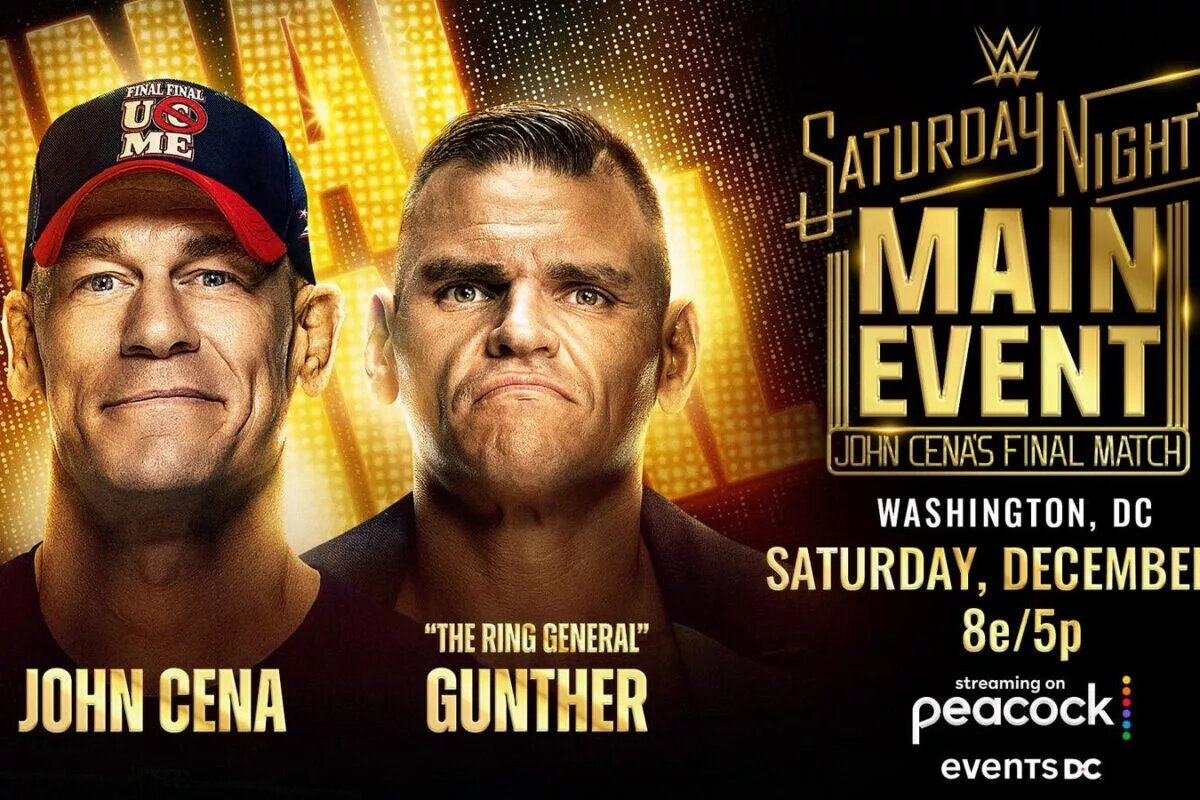 A graphic of WWE Saturday Night's Main Event XLII, which will be the stage wherein WWE legend John Cena has last match.
