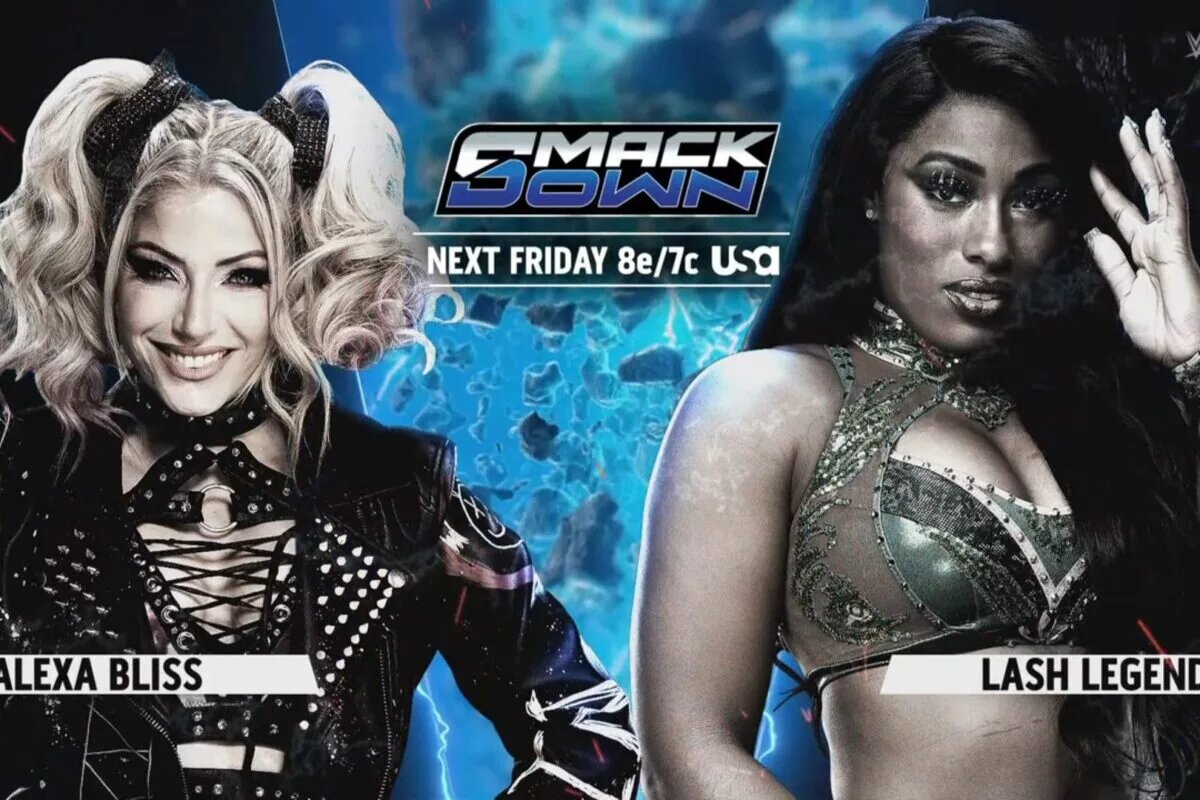 A WWE SmackDown graphic featuring Alexa Bliss and Lash Legend.