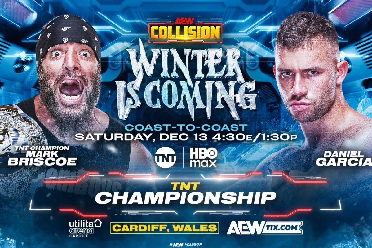 A graphic of AEW Collision: WInter is Coming featuring Mark Briscoe.