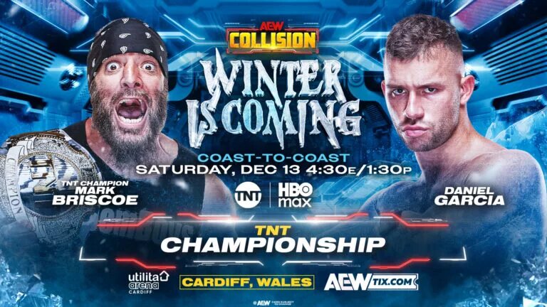 A graphic of AEW Collision: WInter is Coming featuring Mark Briscoe.