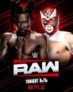 A graphic of WWE Raw featuring Je'Von Evans.