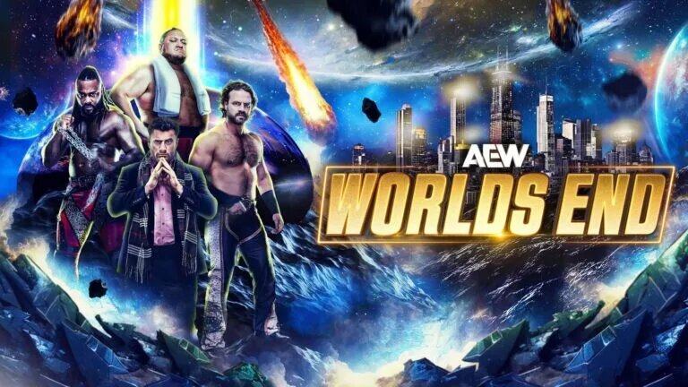 A graphic for AEW Worlds End 2025.