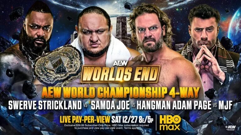 A graphic for AEW Worlds End 2025.
