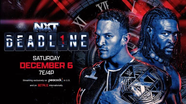 A graphic of NXT Deadline, featuring Ricky Saints and Oba Femi, who will face Cody Rhodes at WWE Saturday Night's Main Event.