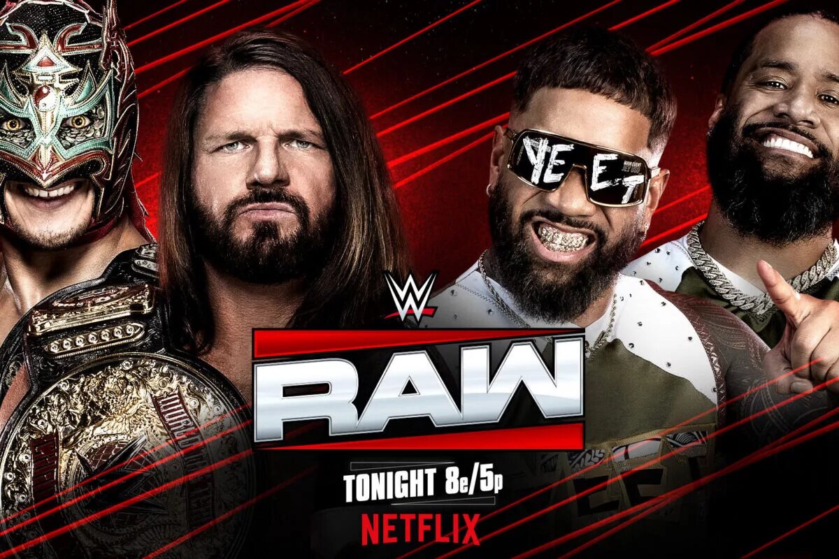 Usos vs AJ Styles and Dragon Lee match graphic for WWE Raw Results