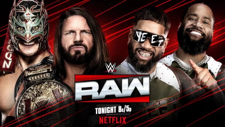 Usos vs AJ Styles and Dragon Lee match graphic for WWE Raw Results