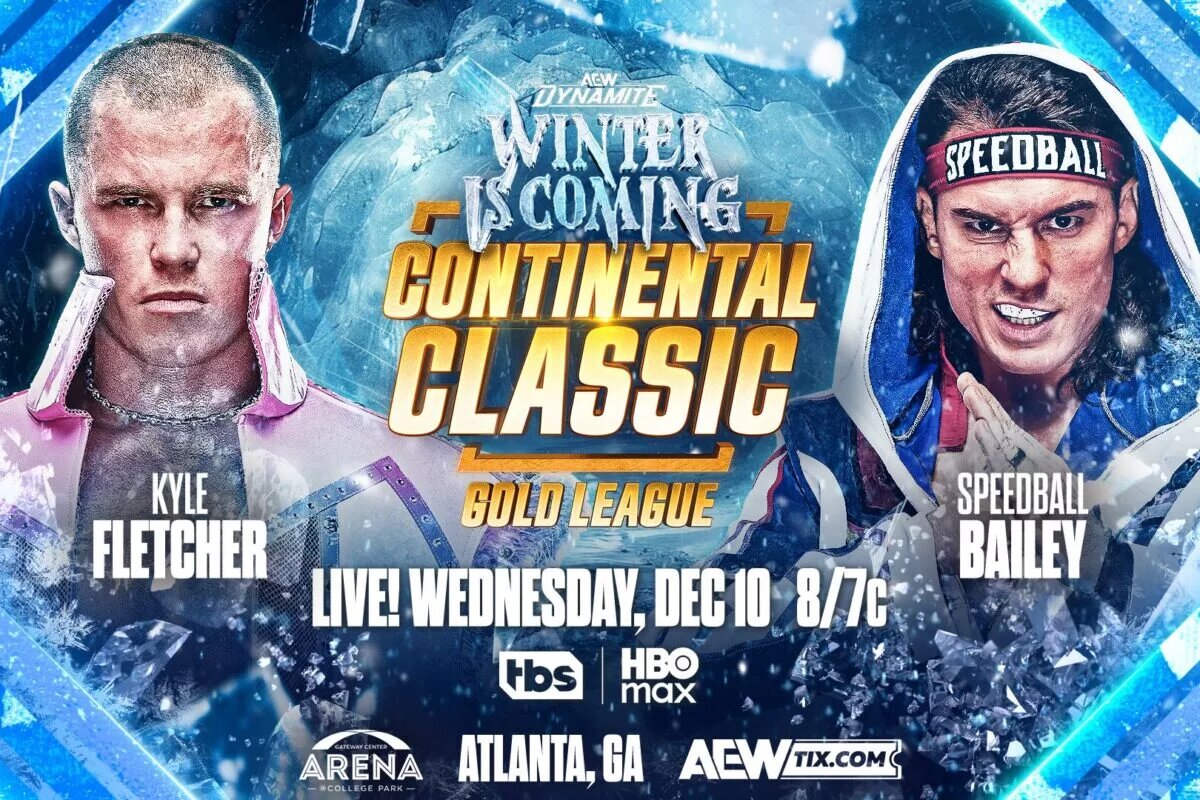 Graphic of Kyle Fletcher vs. Speedball Mike Bailey in AEW's Continental Classic