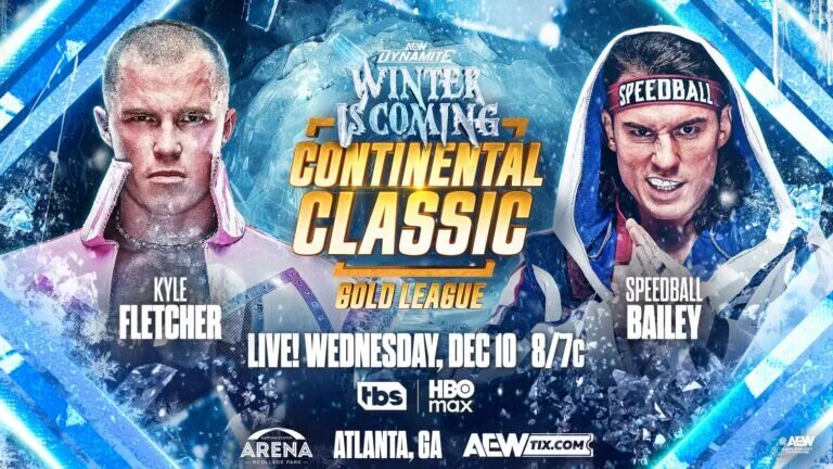 Graphic of Kyle Fletcher vs. Speedball Mike Bailey in AEW's Continental Classic
