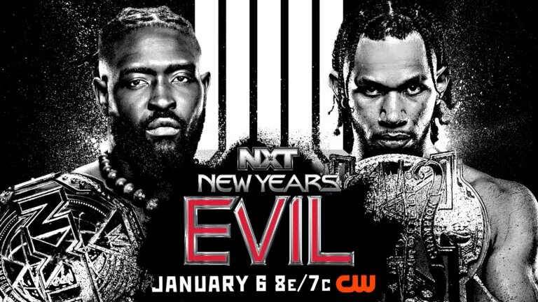 The match graphic of Oba Femi vs Leon Slater at NXT New Year's Evil 2026